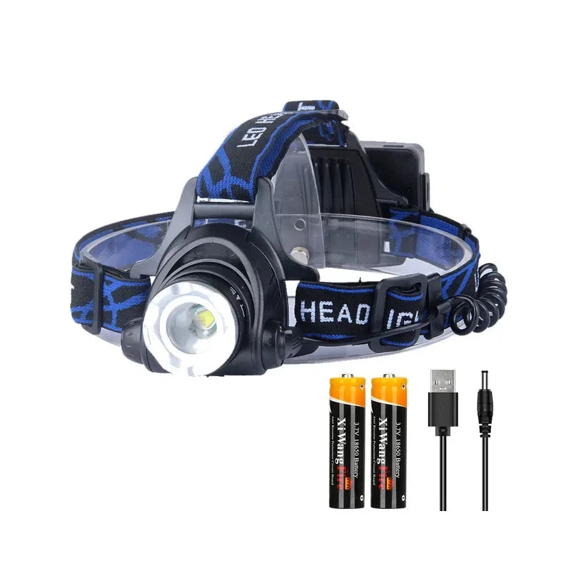 Powerful LED Headlamp Zoomable Rechargeable Waterproof for Camping Fishing