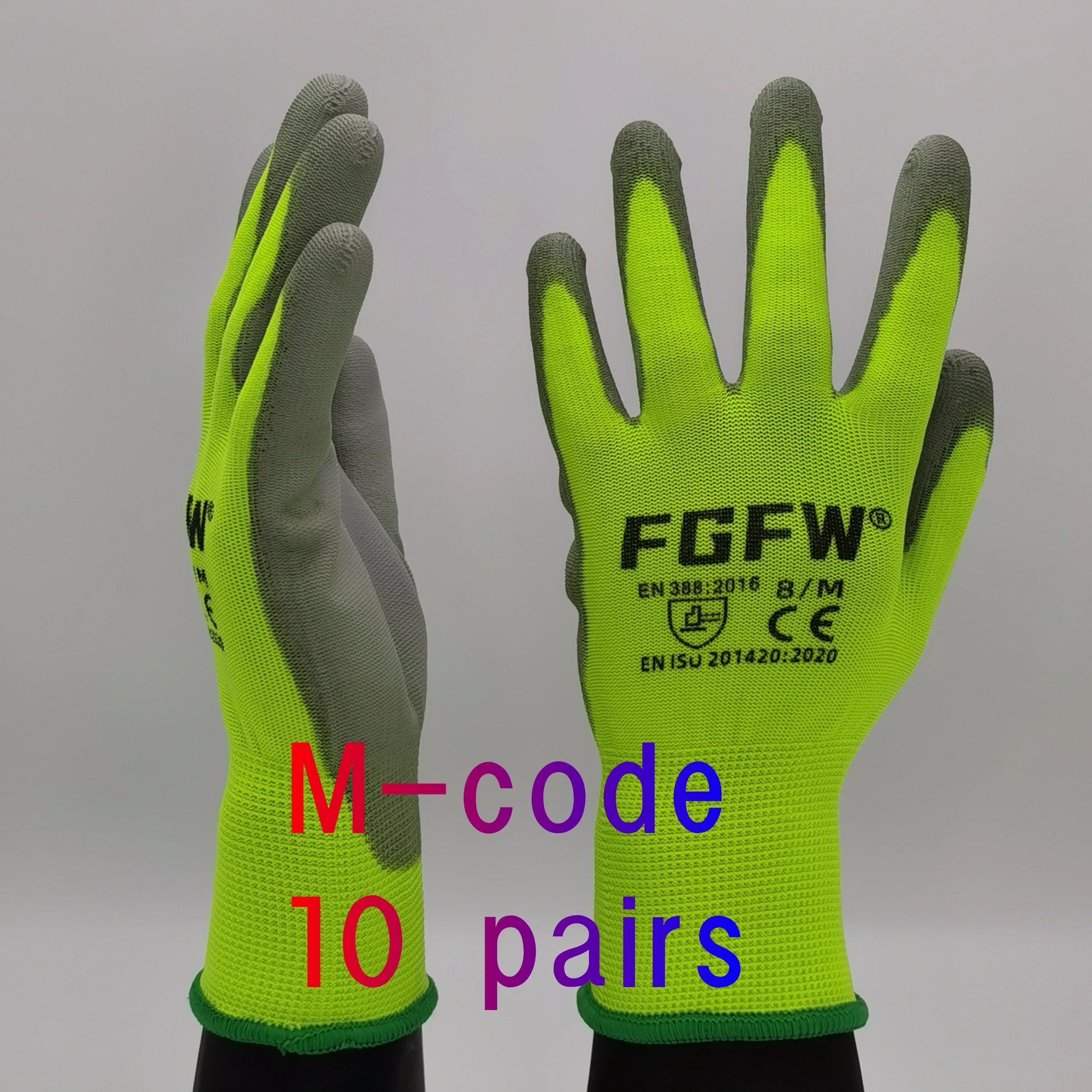 10 Pairs PU Coated Work Gloves – Lightweight, Durable Safety Gloves (EN 388/ISO20471 Certified)