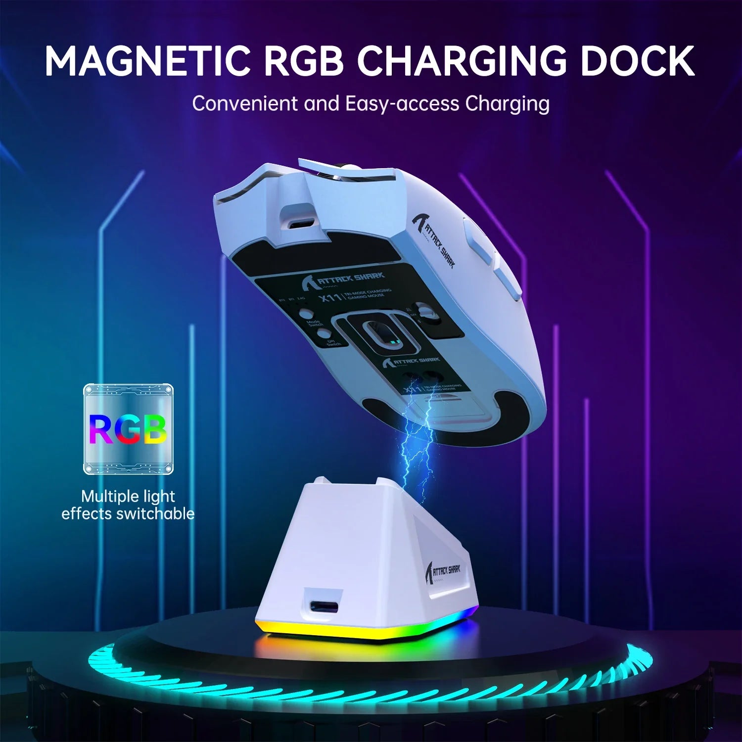 ATTACK SHARK X11 Lightweight Wireless Gaming Mouse – RGB Backlight, Up to 22K DPI, PAW3311 Optical Sensor, Rechargeable