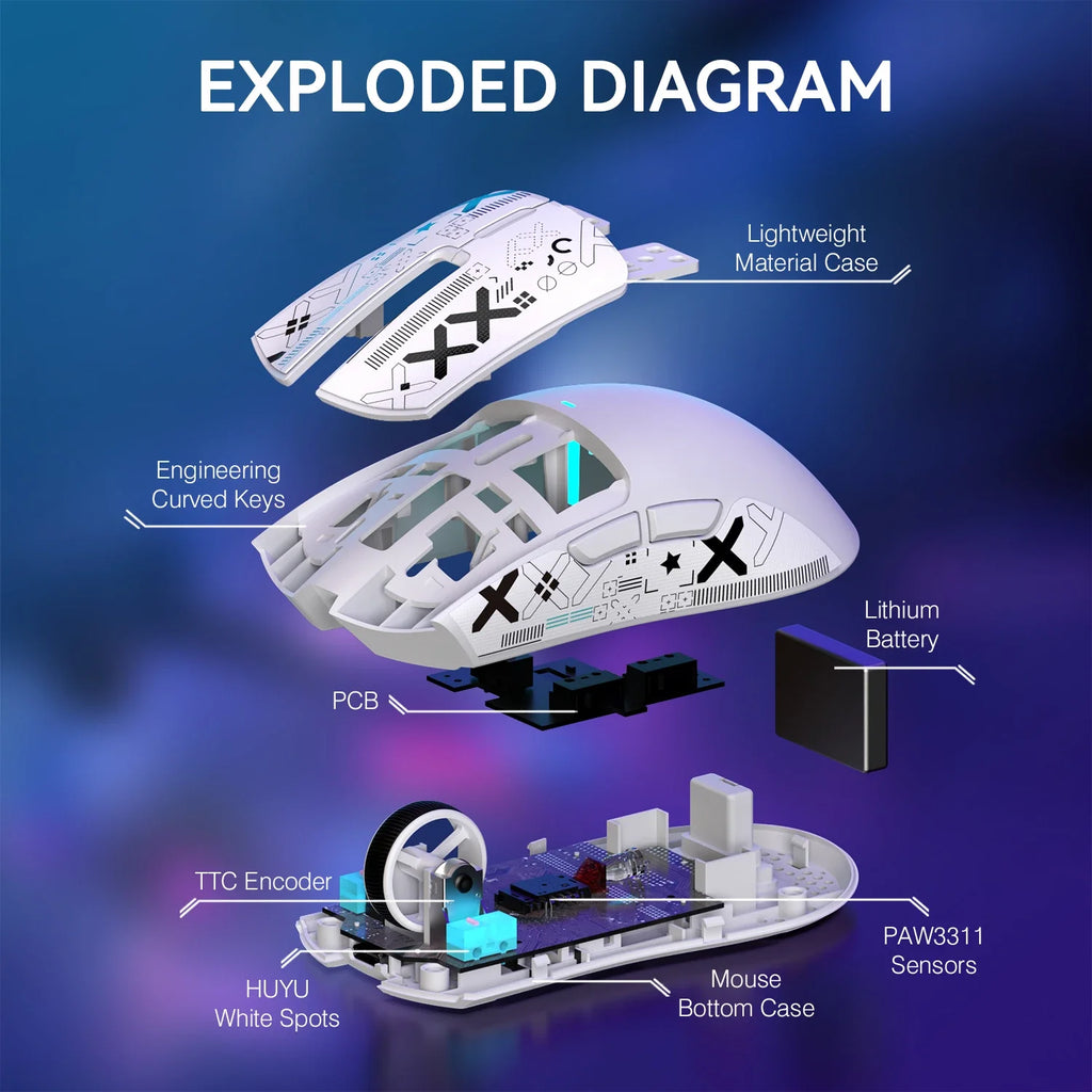 ATTACK SHARK X11 Lightweight Wireless Gaming Mouse – RGB Backlight, Up to 22K DPI, PAW3311 Optical Sensor, Rechargeable